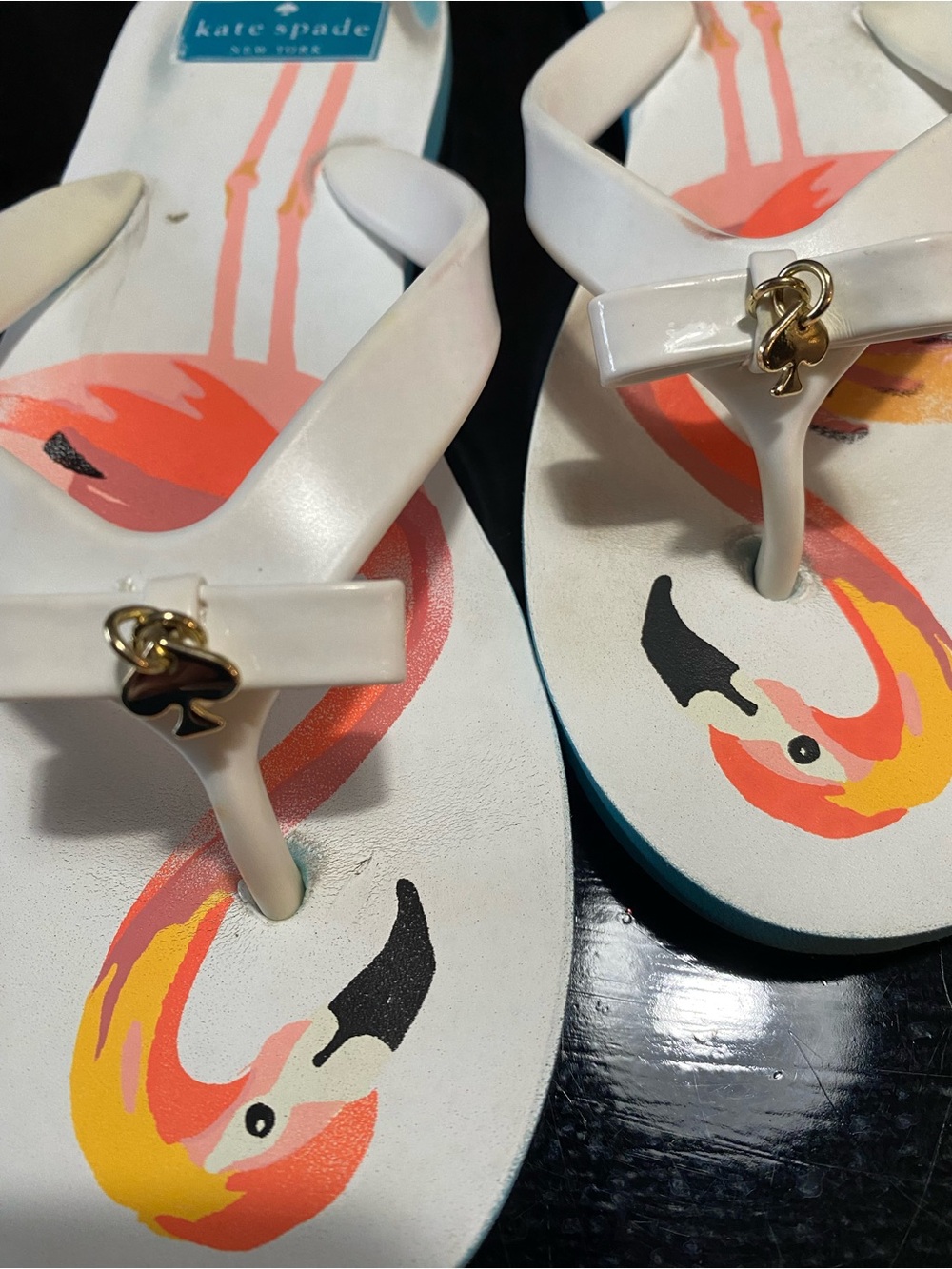 Kate Spade White Flamingo Flip Flops
